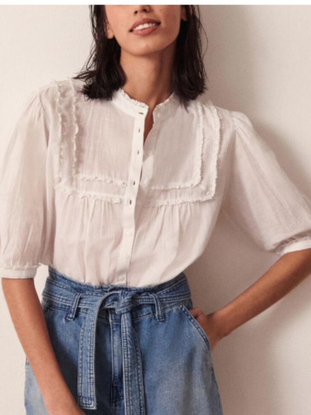 Ba&sh Hia Blouse Feminine Puff Sleeve White $290 Womens 1 or Small Boho Lace